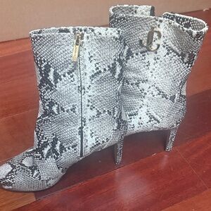 Jimmy Choo Black and White Snake Print Ankle Boots
